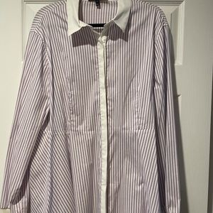 Stripe st john button up white and purple